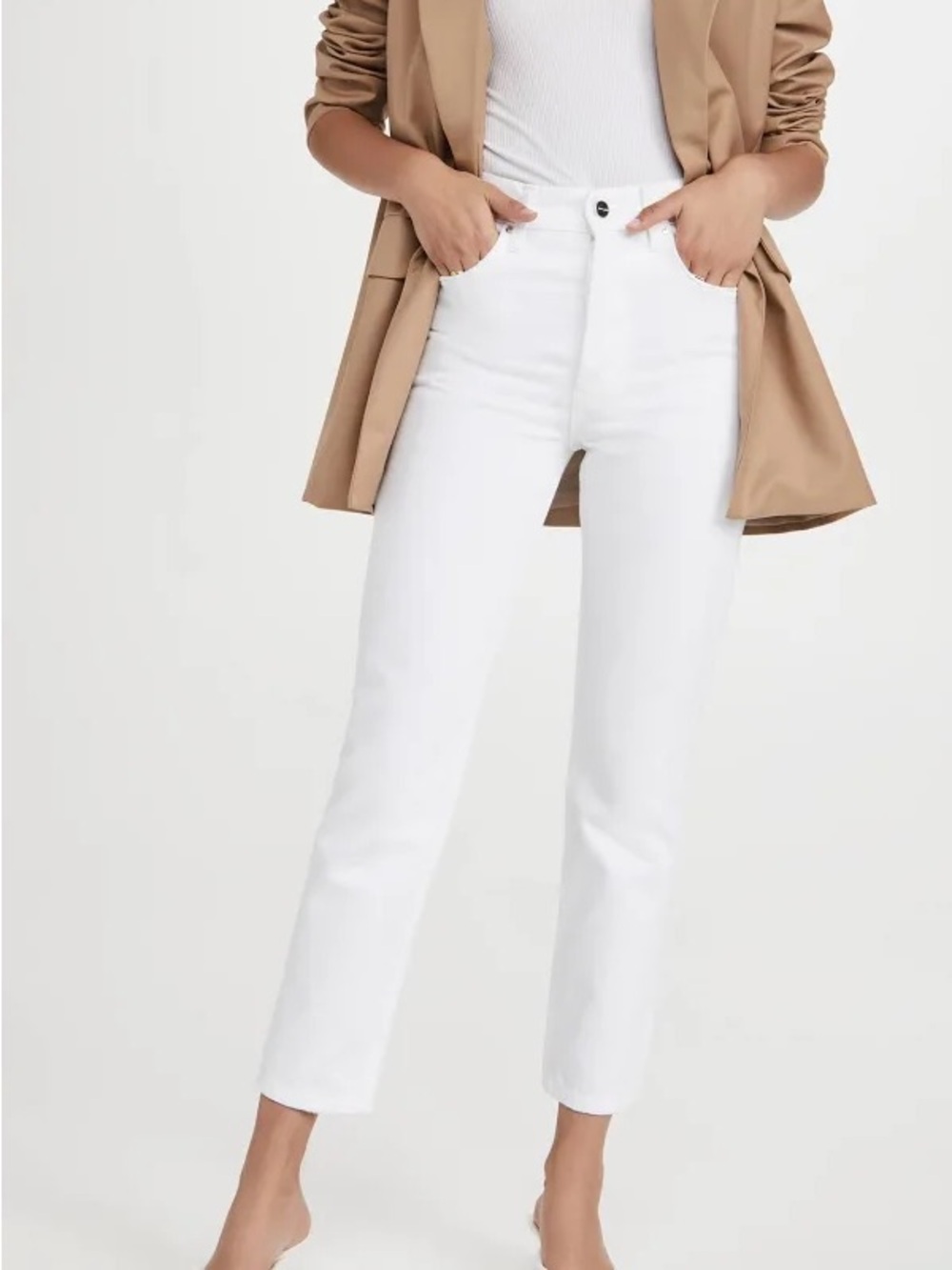 Anine Bing Sonya Ankle Jeans White Straight Leg High Rise Size 30